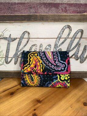 Vera Bradley Navy Multicolor Paisley Compact Wallet